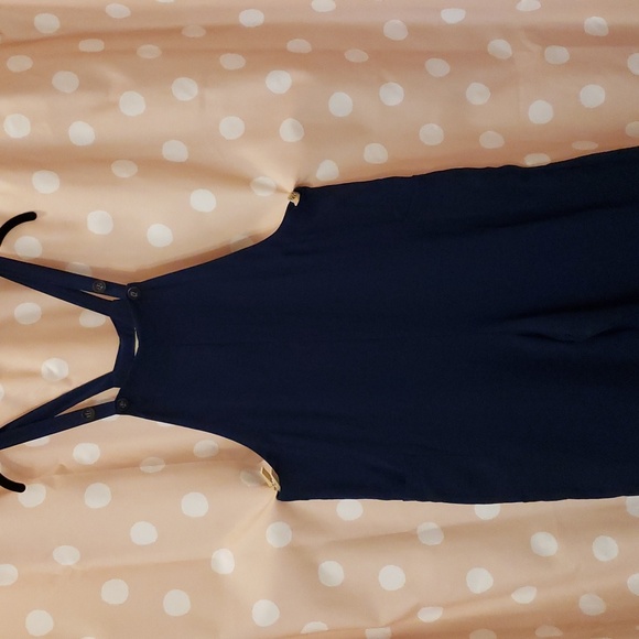 Threads & States Flowy Navy Overalls Sz L - Picture 1 of 7